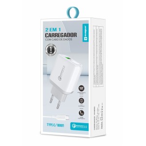 (SX-QC5-C) - Carregado De Parede + Cabo Tipo C - [Caixa com 200 peças]