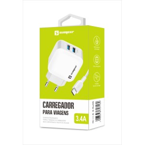(SX-F12-C) Carregador De Parede + Cabo Usb Tipo C - [Caixa com 200 peças]